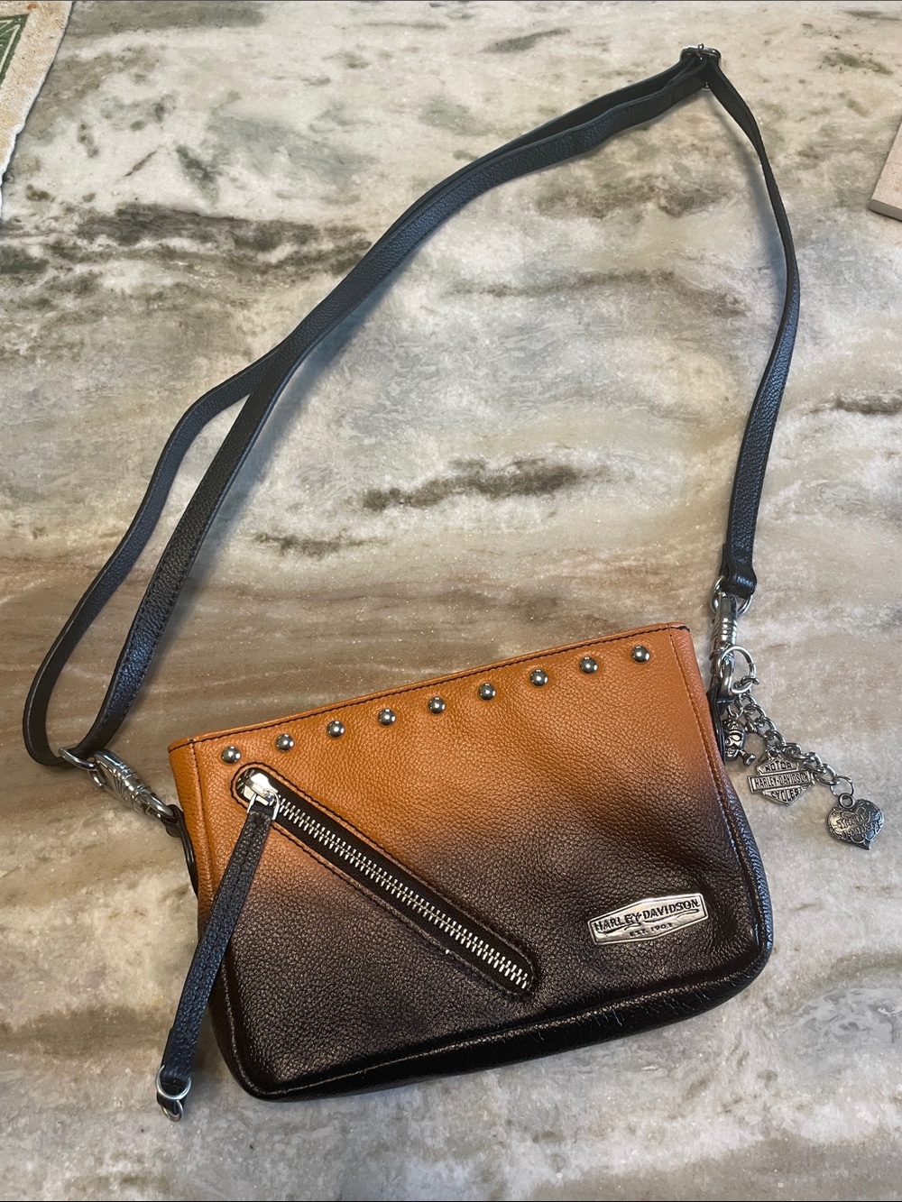 Harley-Davidson Genuine Leather Brown and Black Ombre Crossbody with Studs